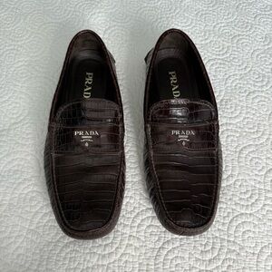Prada Men's Dark Brown Croc-Embossed Loafers